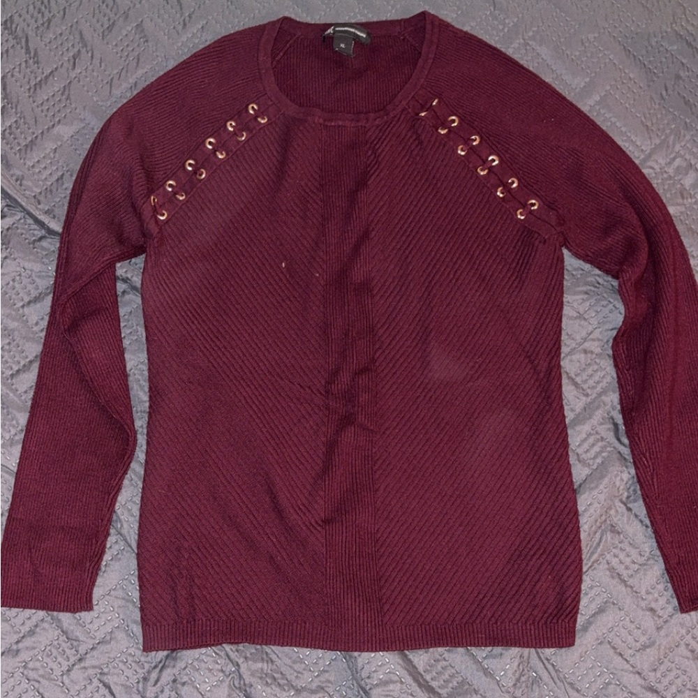 Women's Burgundy Sweater with Lace-Up Detail